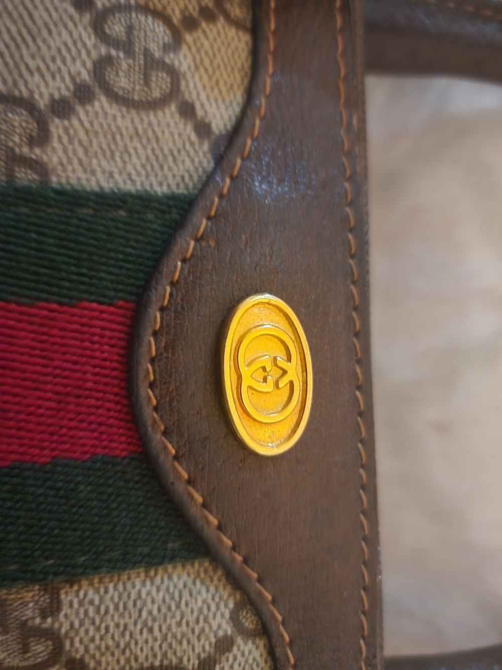 Gucci Brown GG Canvas Satchel with Green and Red Stripe - Picture 6 of 12